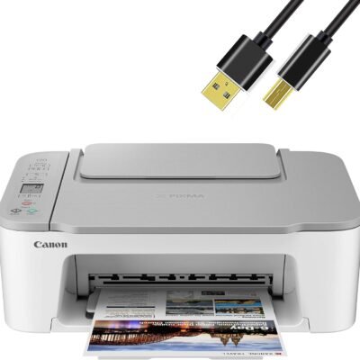 NEEGO Canon Wireless Inkjet All-in-One Printer with LCD Screen Print Scan and Copy, Built-in WiFi Wireless Printing from Android, Laptop, Tablet, and Smartphone with 6 Ft Printer Cable – White